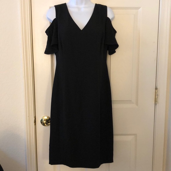 Calvin Klein Cold Shoulder Black V-Neck Dress - Picture 3 of 16